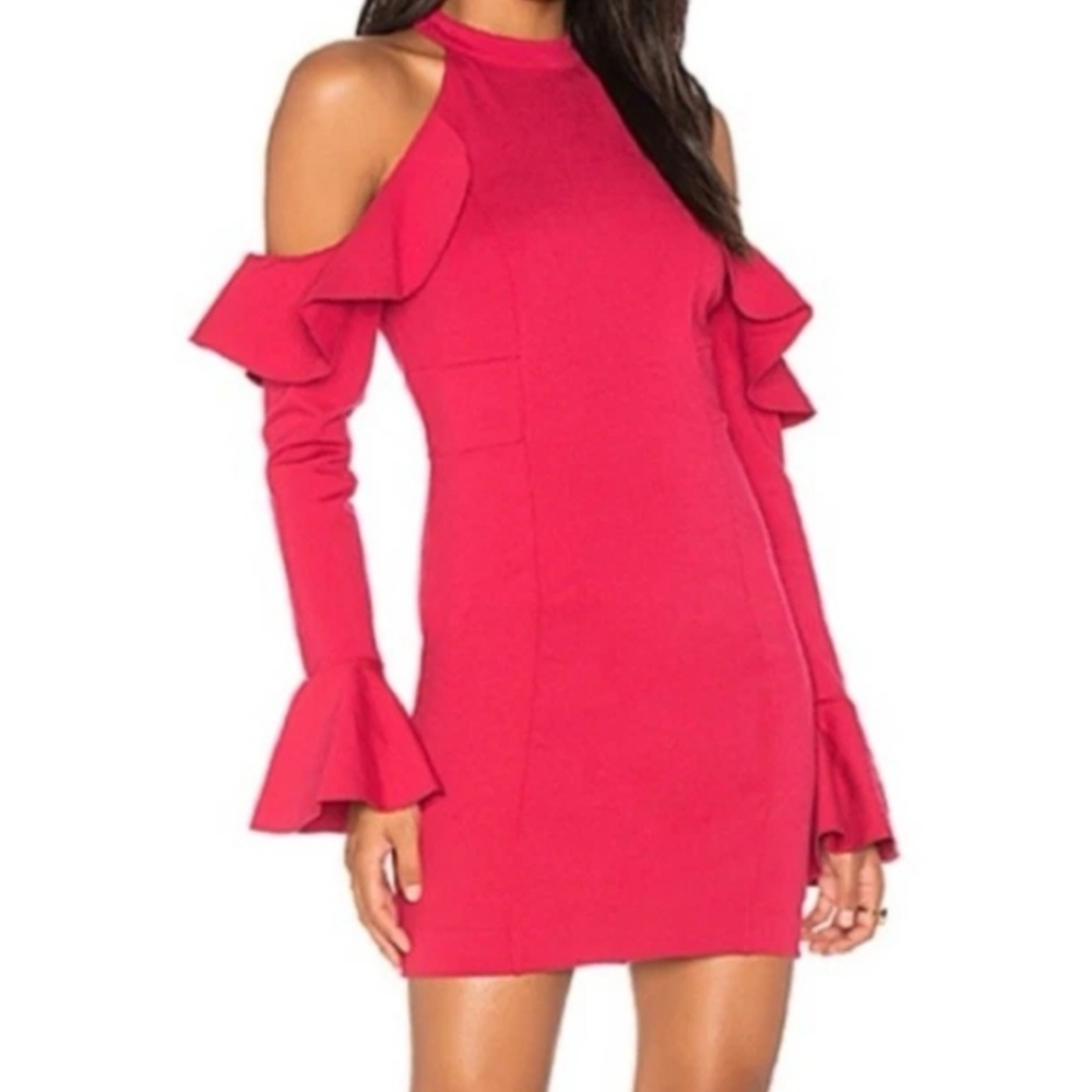 Free People Sweet Talk Raspberry Ruffle Cold Shoulder Dress Large New With Tags